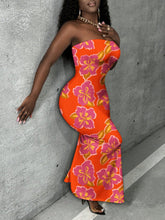 Women's Strapless Floral Dress With High Slit